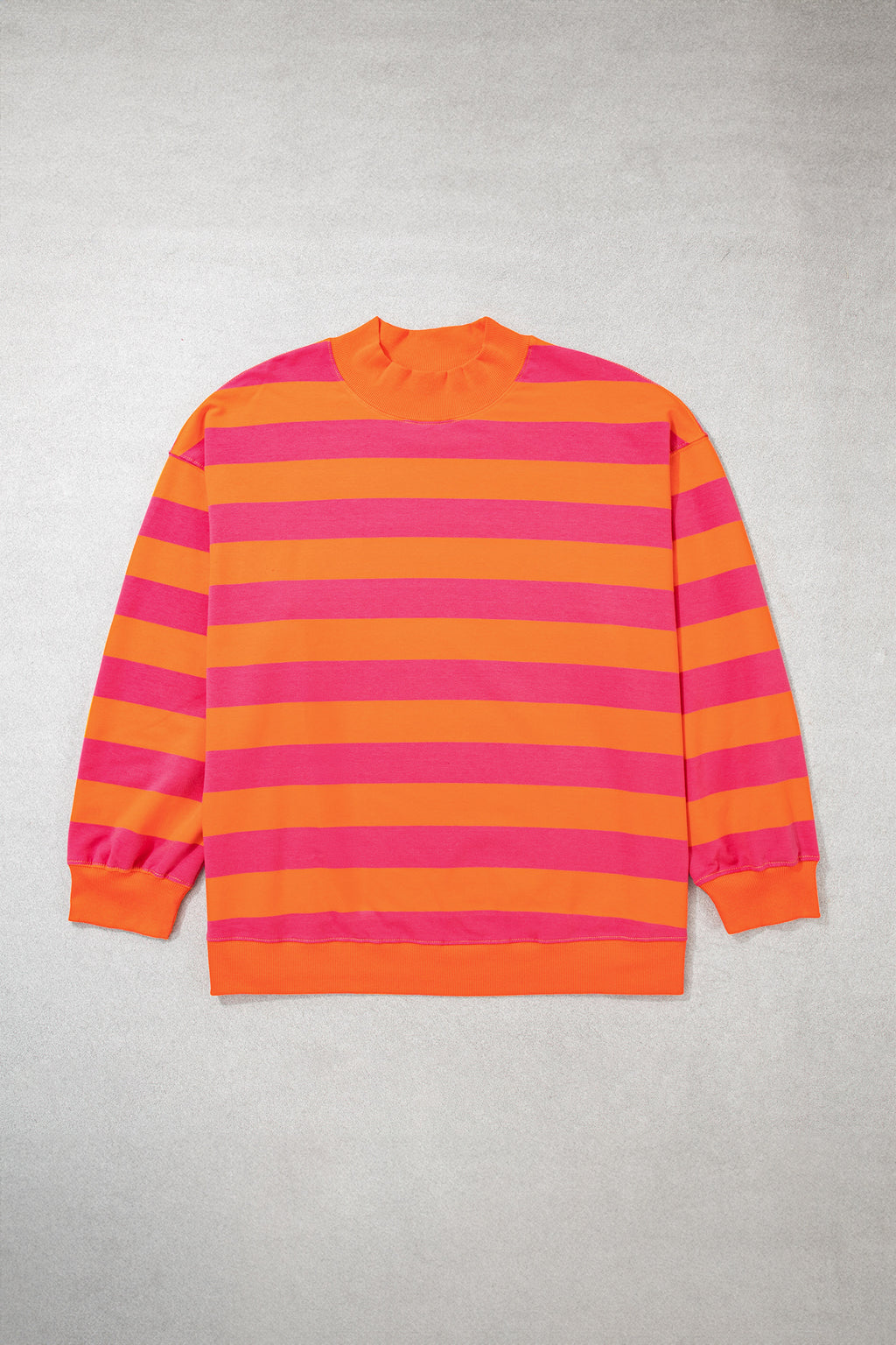 Blue Stripe Ribbed Trim Stand Neck Dropped Shoulder Plus Size Sweatshirt