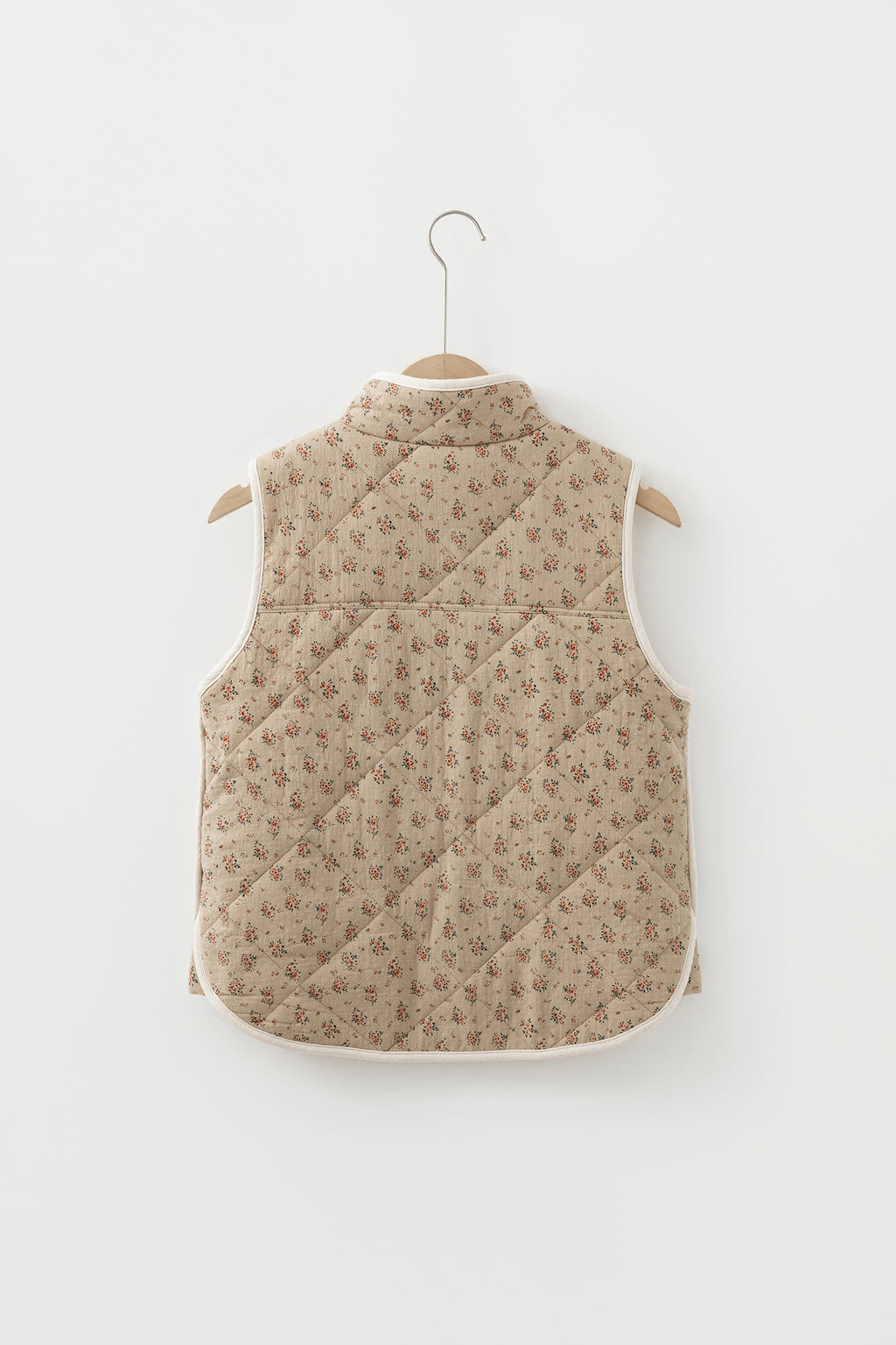Khaki Floral Print Quilted Concealed Button Vest