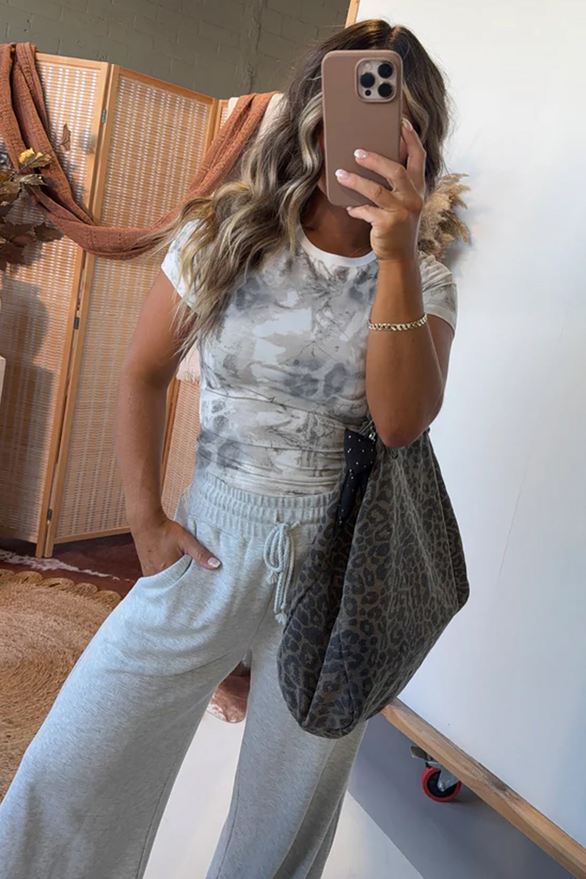 Gray Abstract Woodland Print Slim Fitted T Shirt