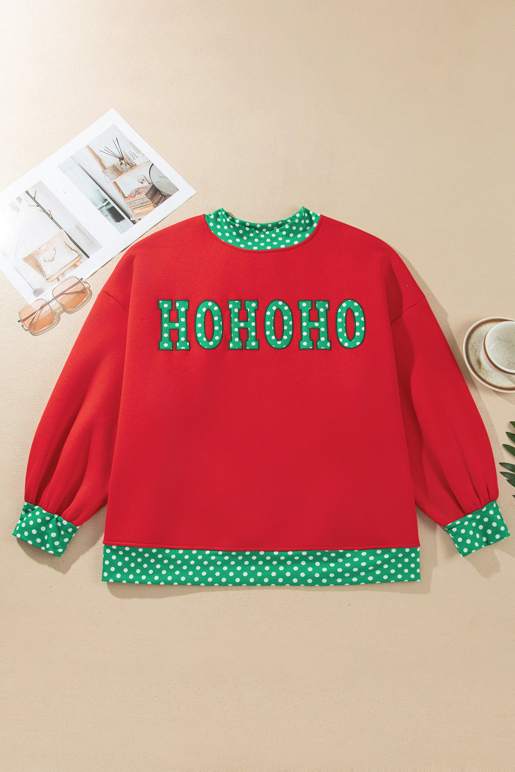 Dirty blue Casual Polka Dot Patchwork Letter Graphic Plus Size Sweatshirt