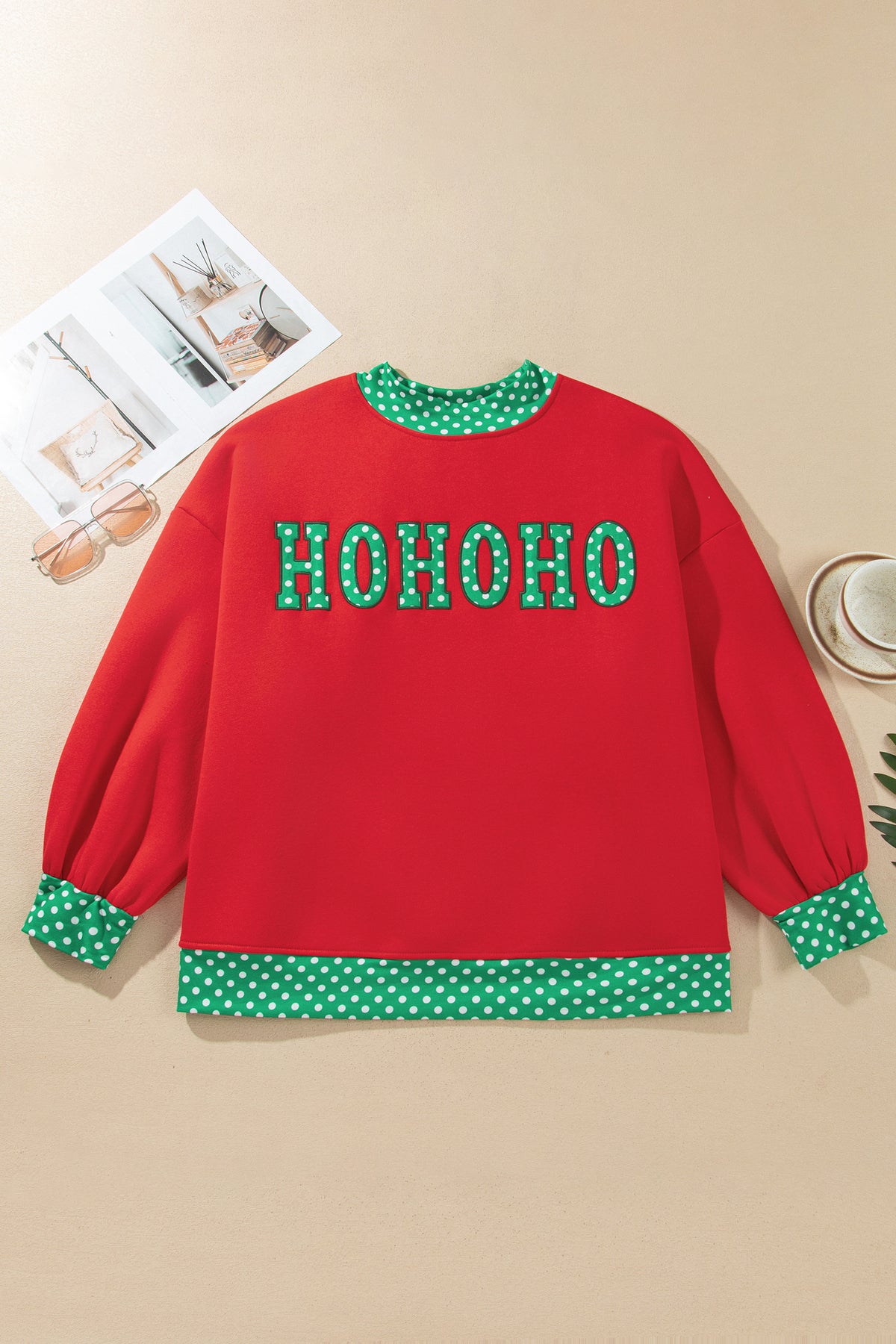 Dirty blue Casual Polka Dot Patchwork Letter Graphic Plus Size Sweatshirt