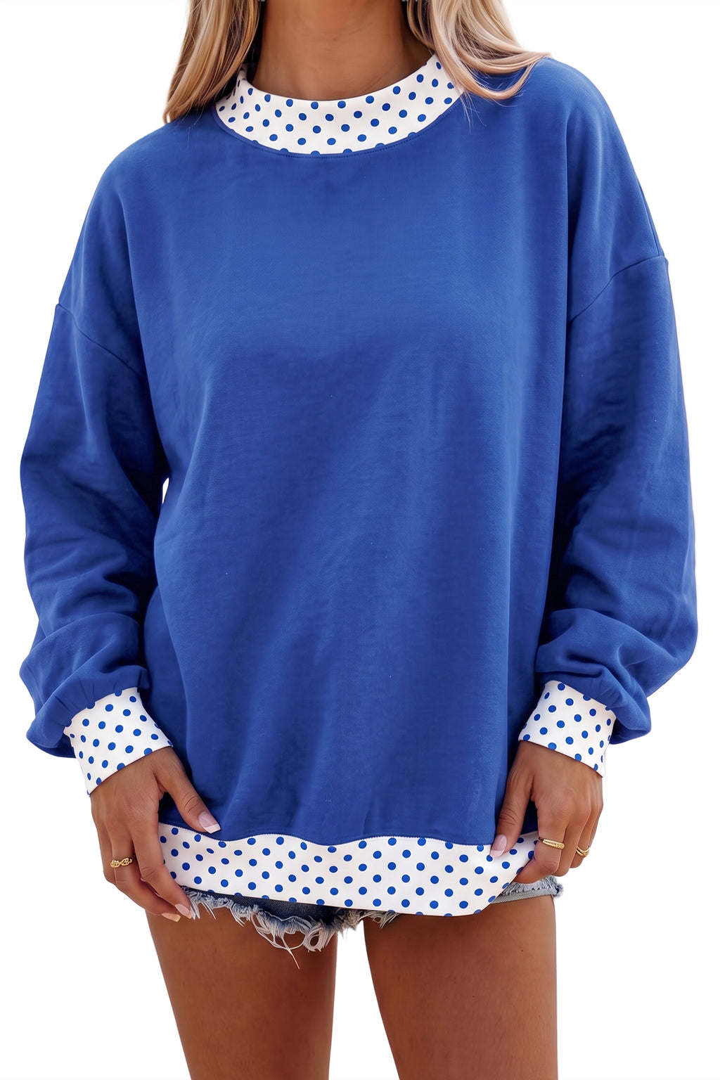 Red Colorblock Polka Dot Contrast Trim Oversized Sweatshirt