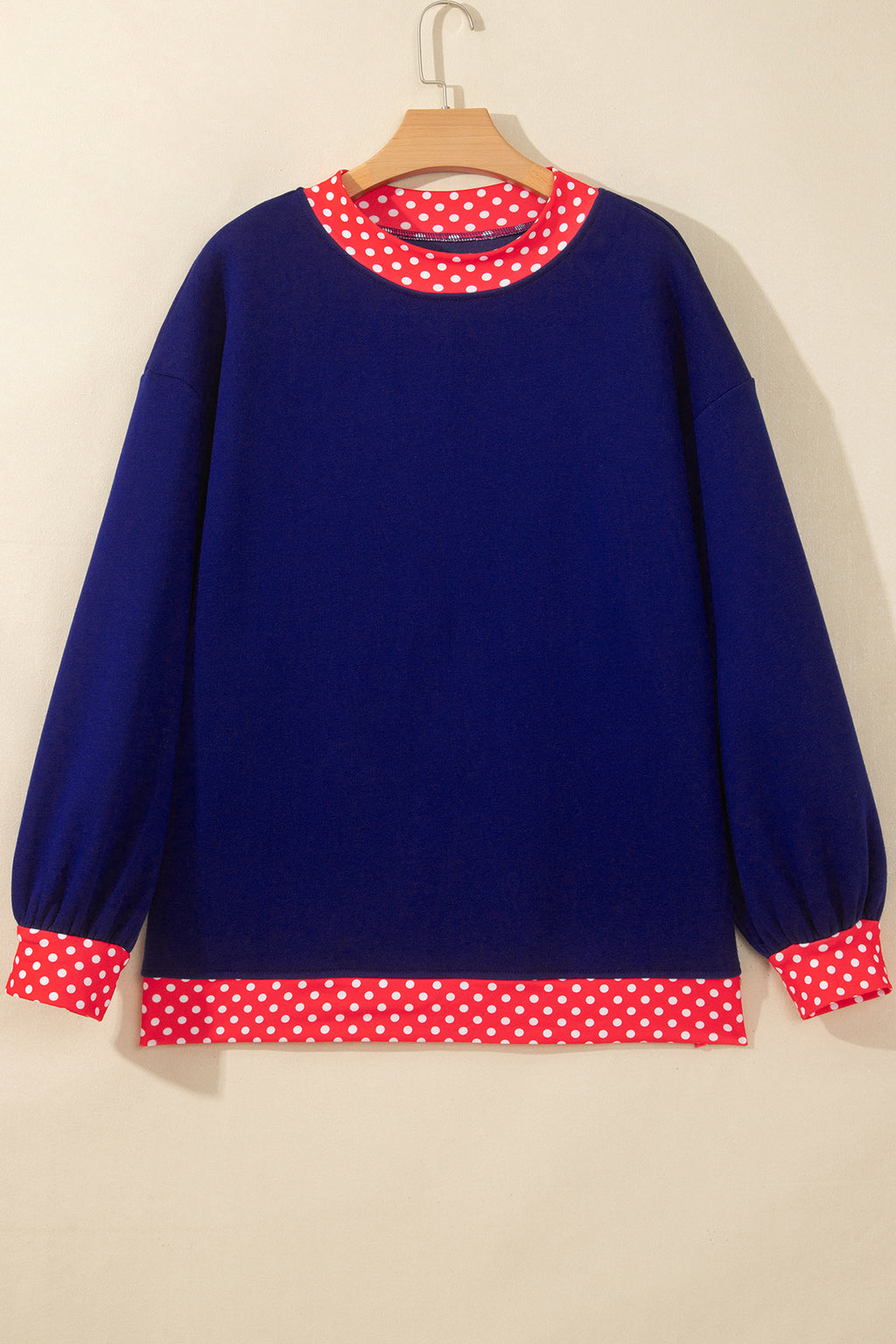 Red Colorblock Polka Dot Contrast Trim Oversized Sweatshirt