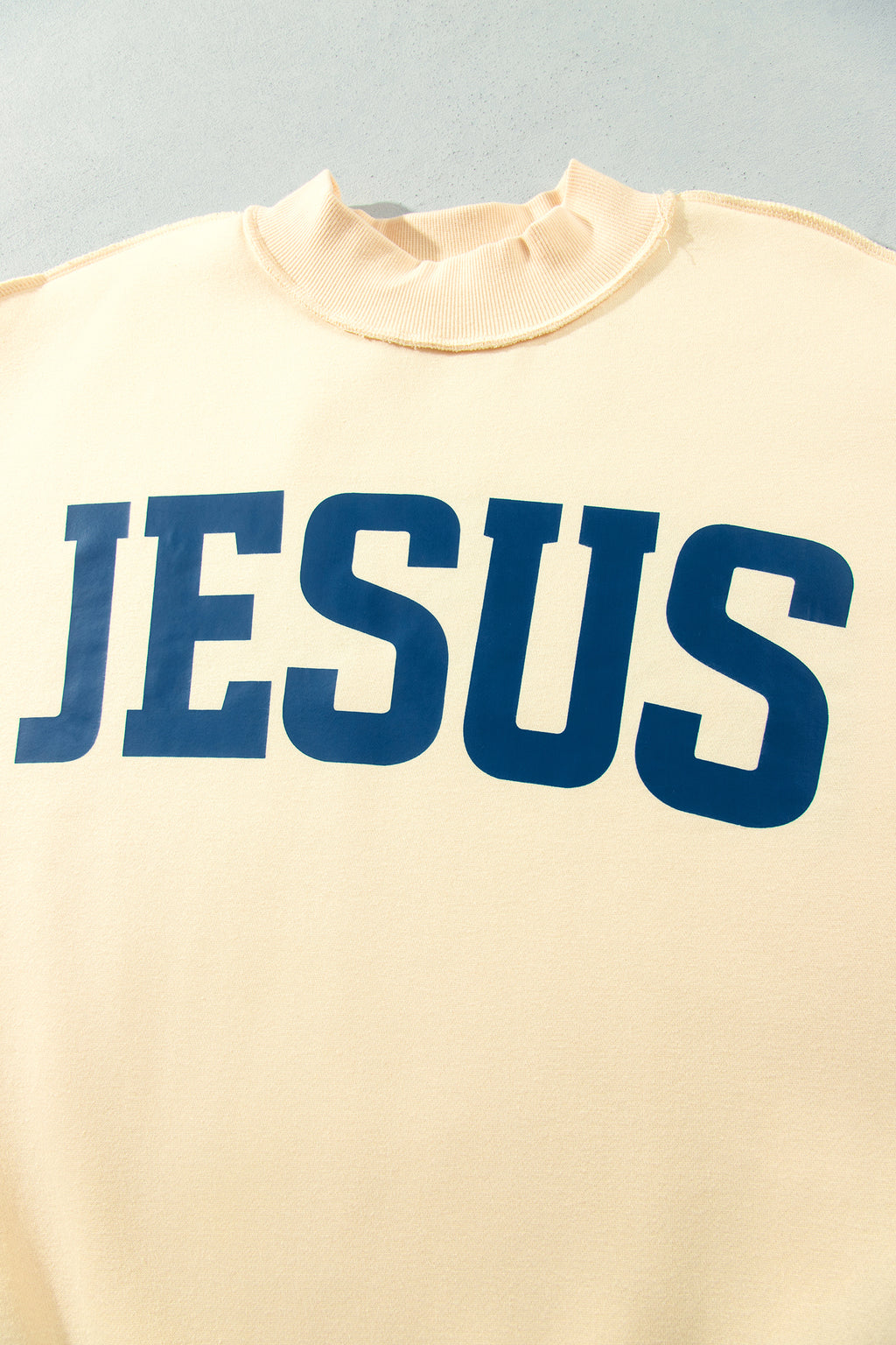 Yellow Jesus Slogan Stand Neck Long Sleeve Oversized Tunic Plus Size Sweatshirt