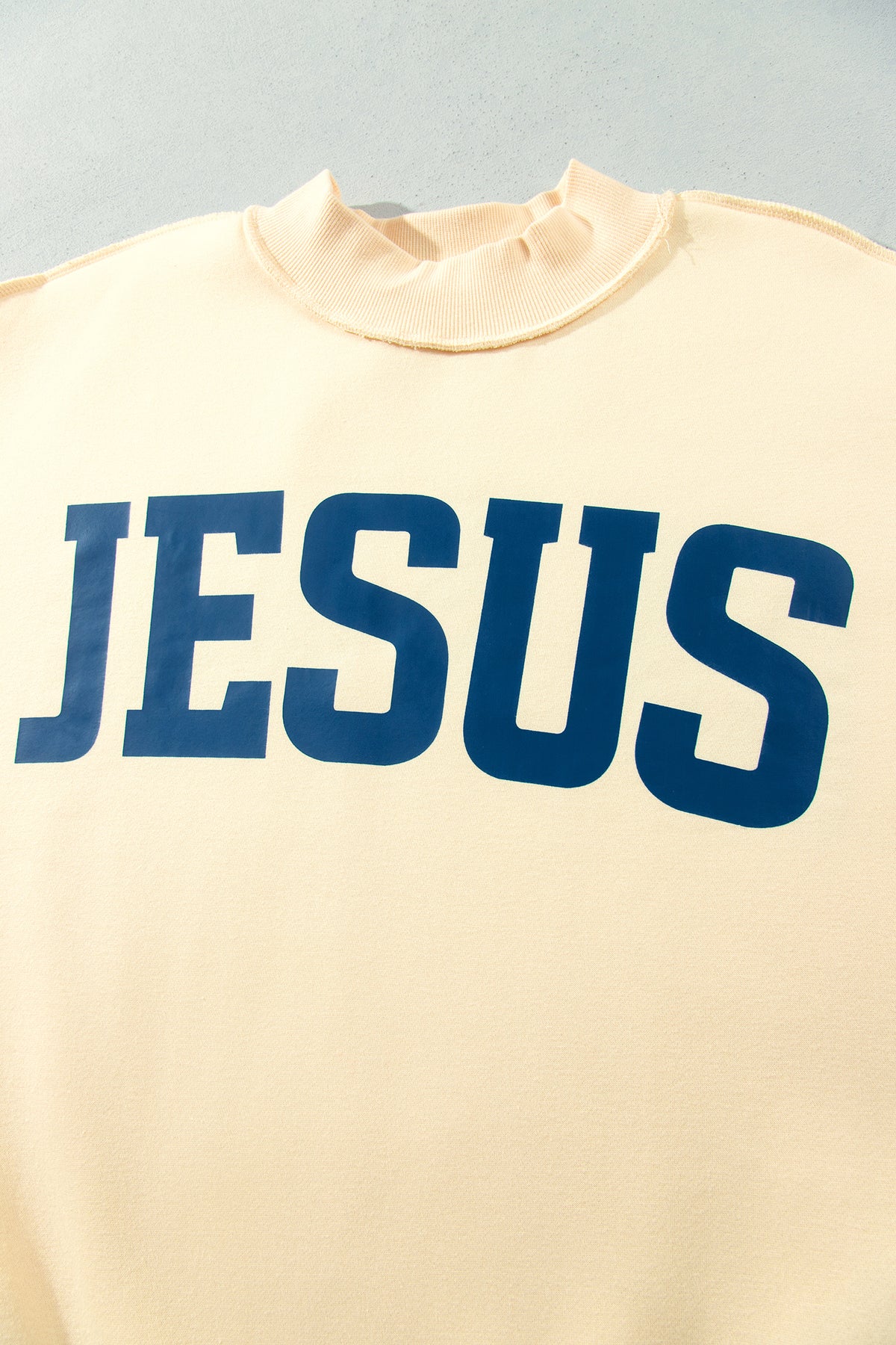 Yellow Jesus Slogan Stand Neck Long Sleeve Oversized Tunic Plus Size Sweatshirt