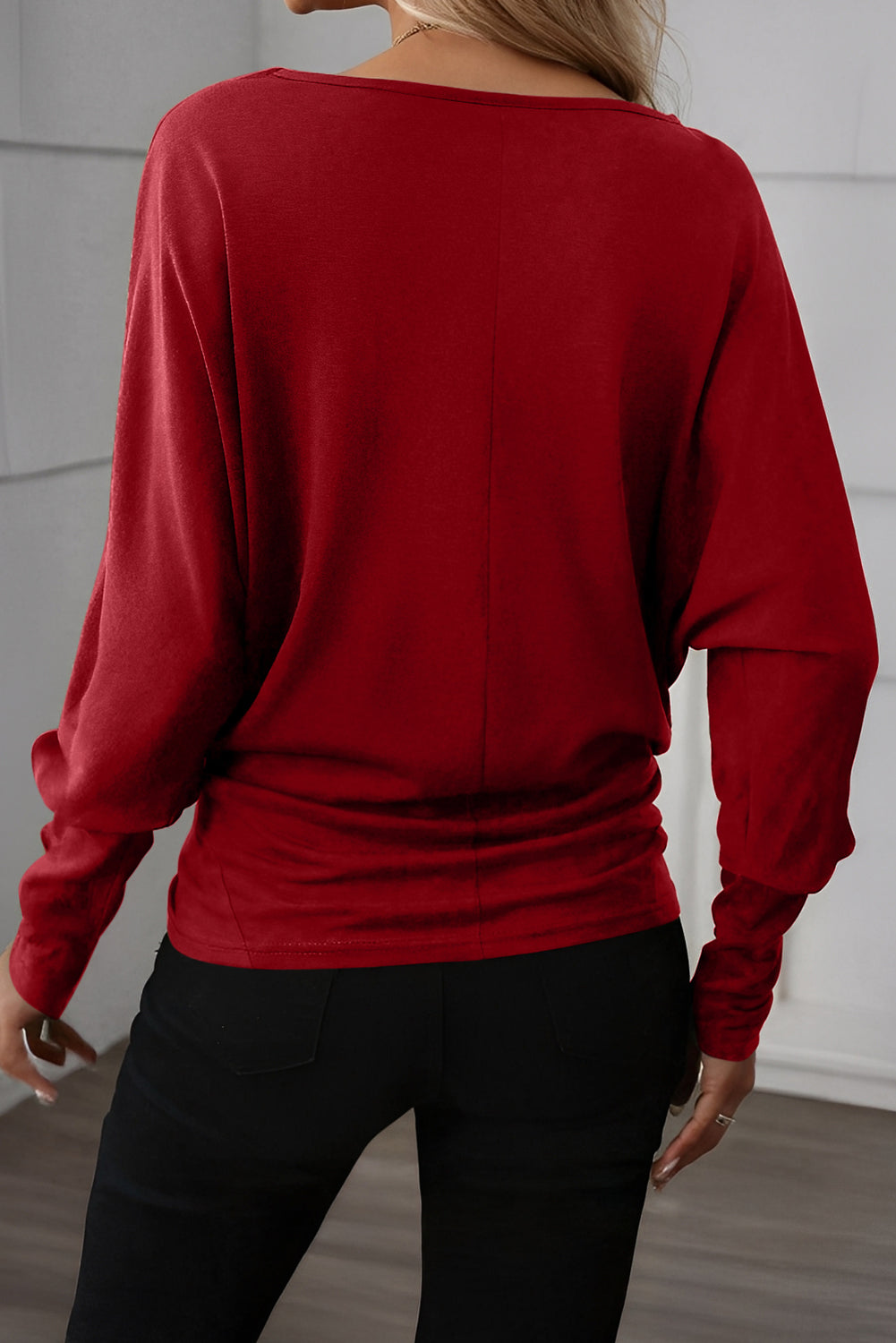 Red Dahlia Solid Color Extended Cuffs Long Sleeve Top
