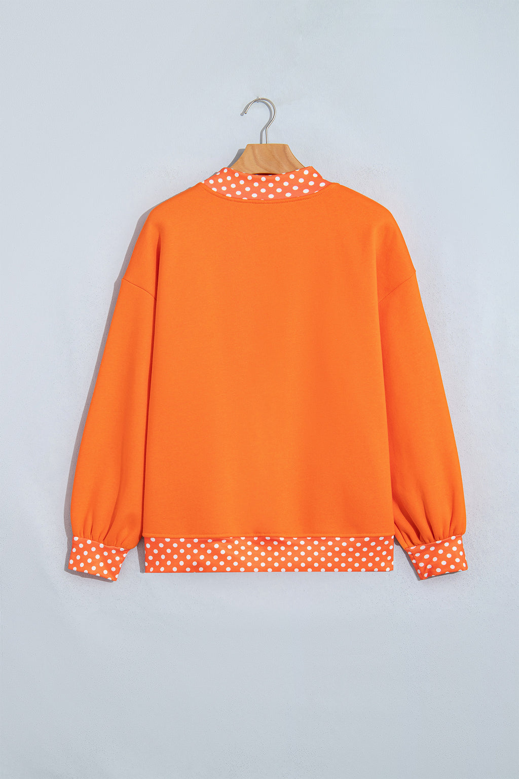 Fiery Red Polka Dot Letter Print Contrast Trim Mock Neck Sweatshirt