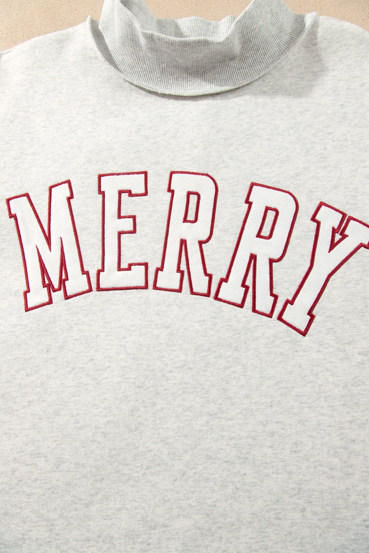 Gray MERRY Embroidered Letter High Neck Tunic Pullover Sweatshirt