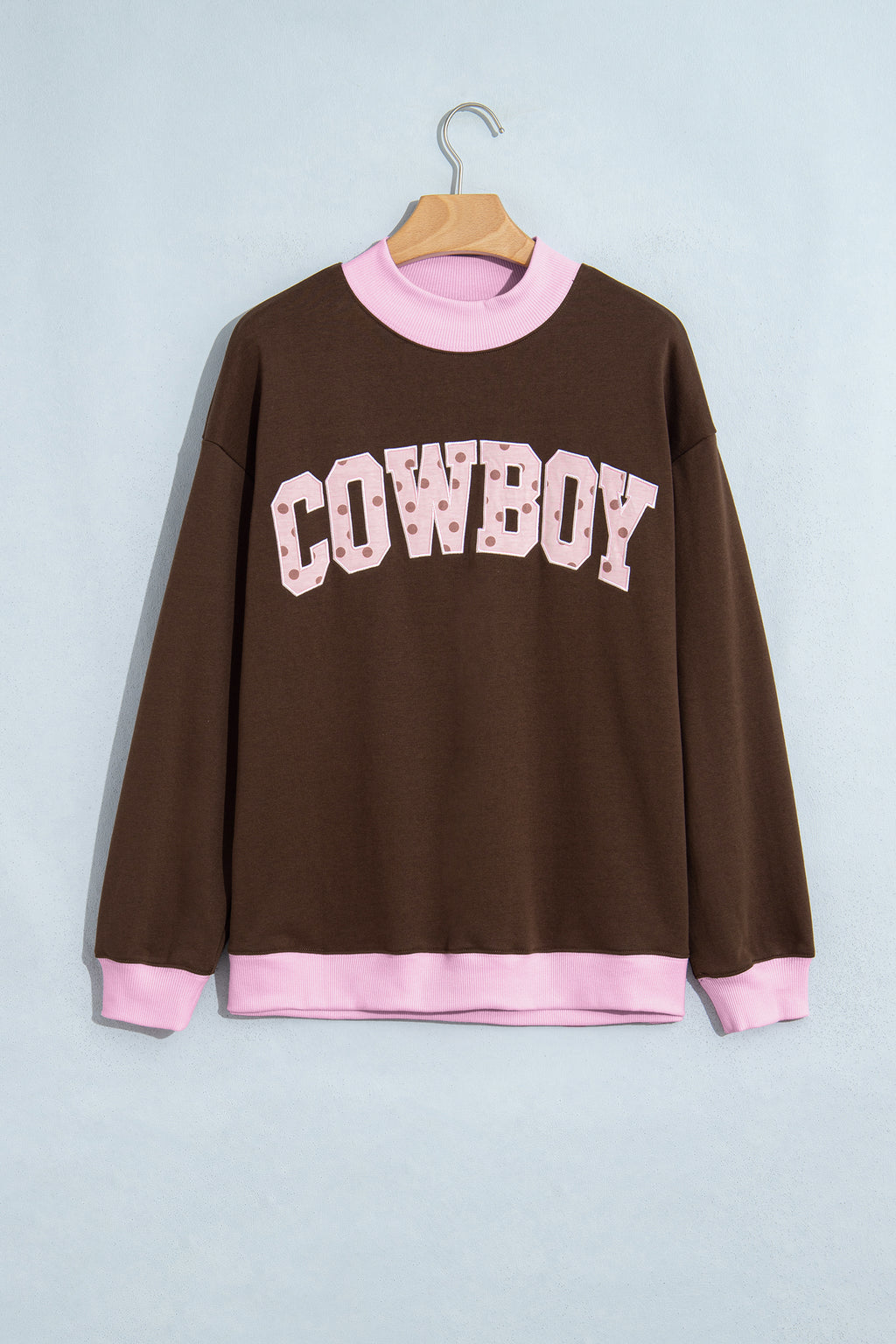 Pink Contrast Polka Dot Letter Graphic Colorblock Tunic Sweatshirt