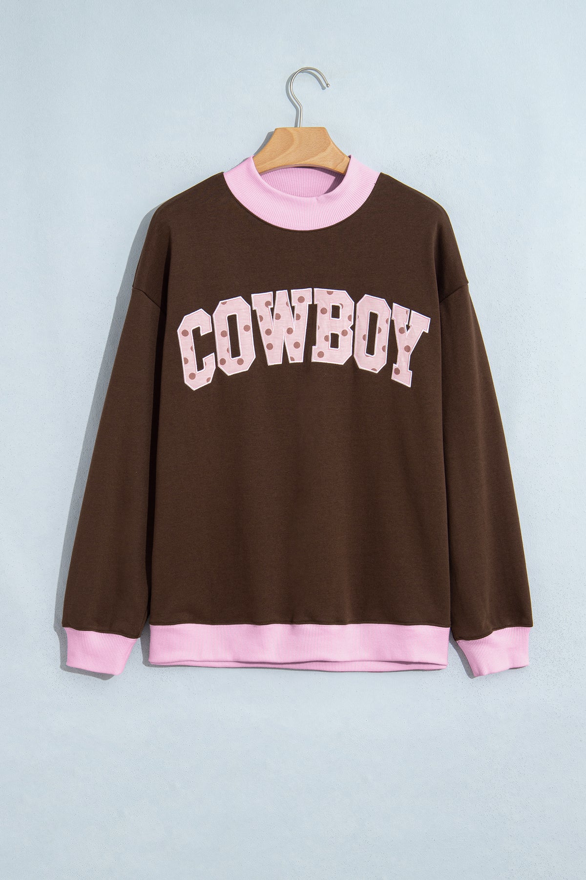 Pink Contrast Polka Dot Letter Graphic Colorblock Tunic Sweatshirt