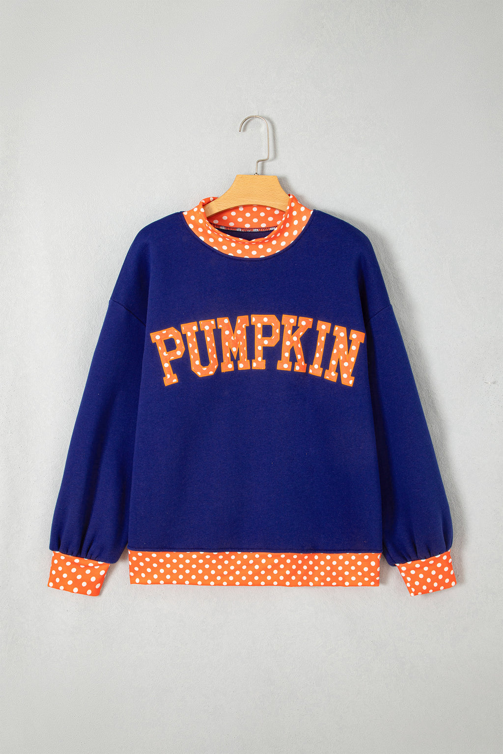 Fiery Red Polka Dot Letter Print Contrast Trim Mock Neck Sweatshirt