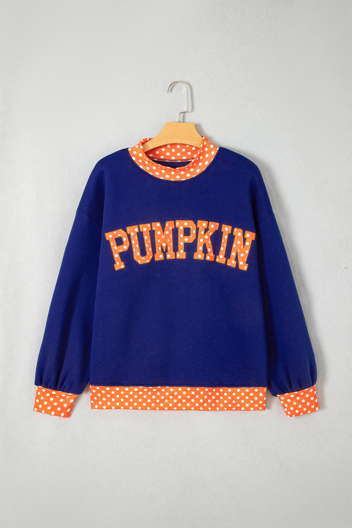 Fiery Red Polka Dot Letter Print Contrast Trim Mock Neck Sweatshirt