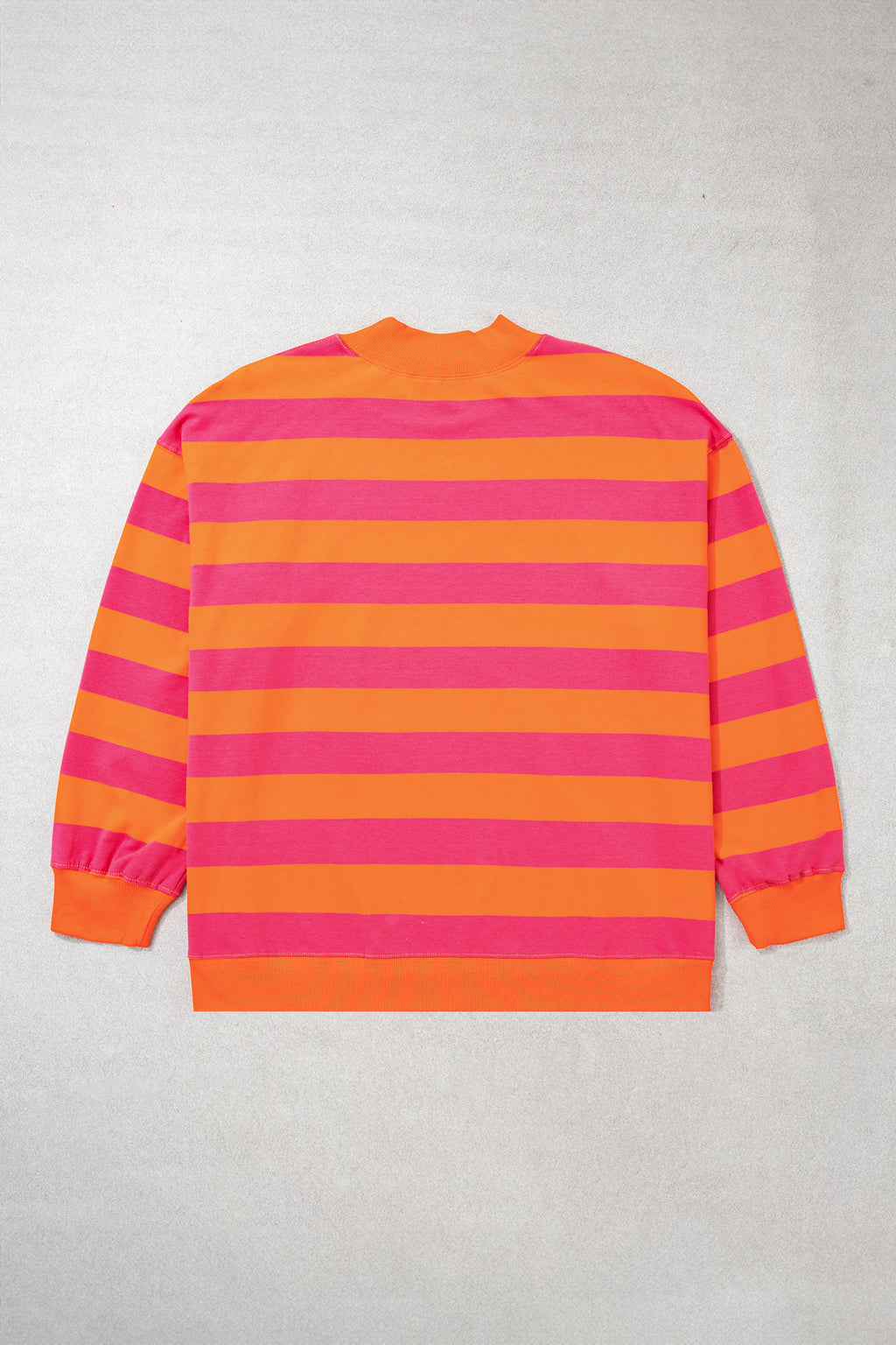 Blue Stripe Ribbed Trim Stand Neck Dropped Shoulder Plus Size Sweatshirt