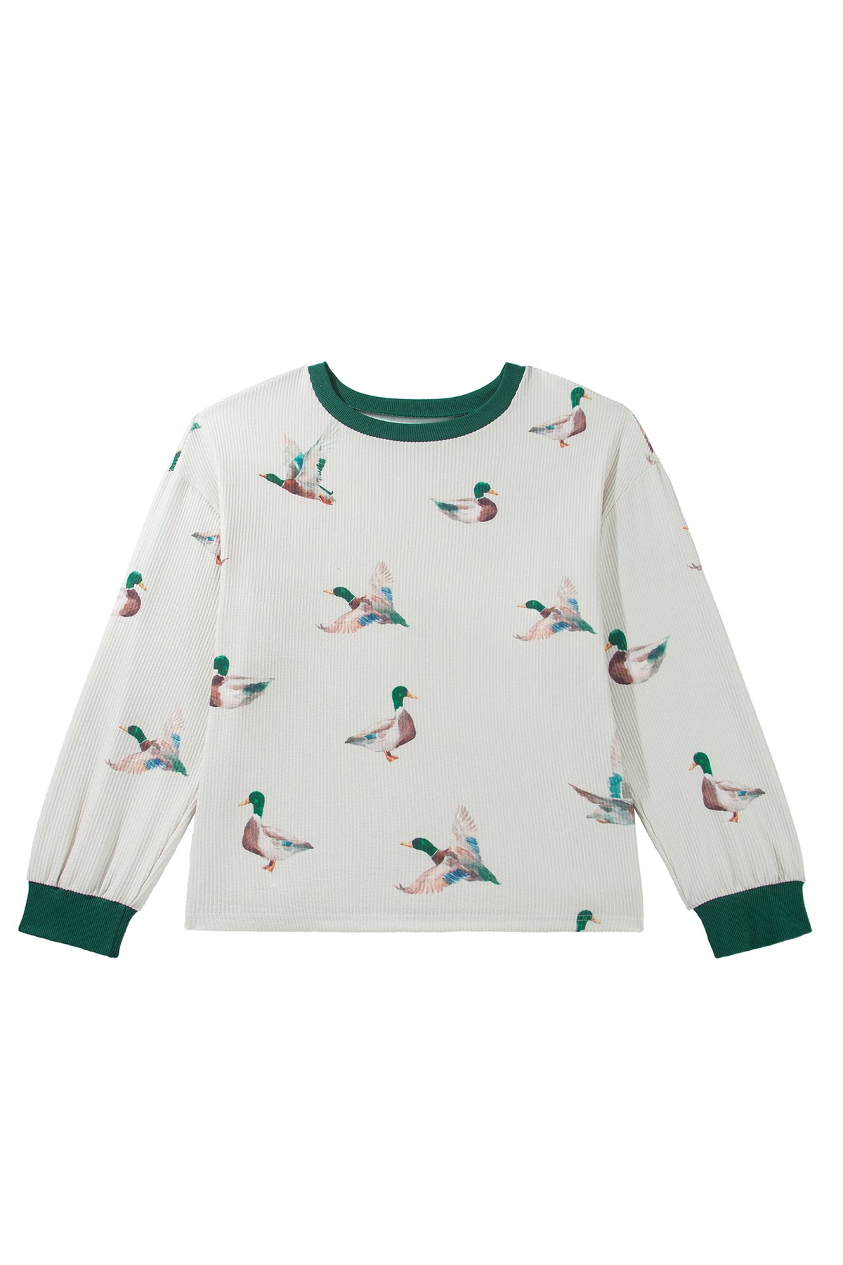 Beige Mallard Duck Print Plus Size Twisted Ribbed Top