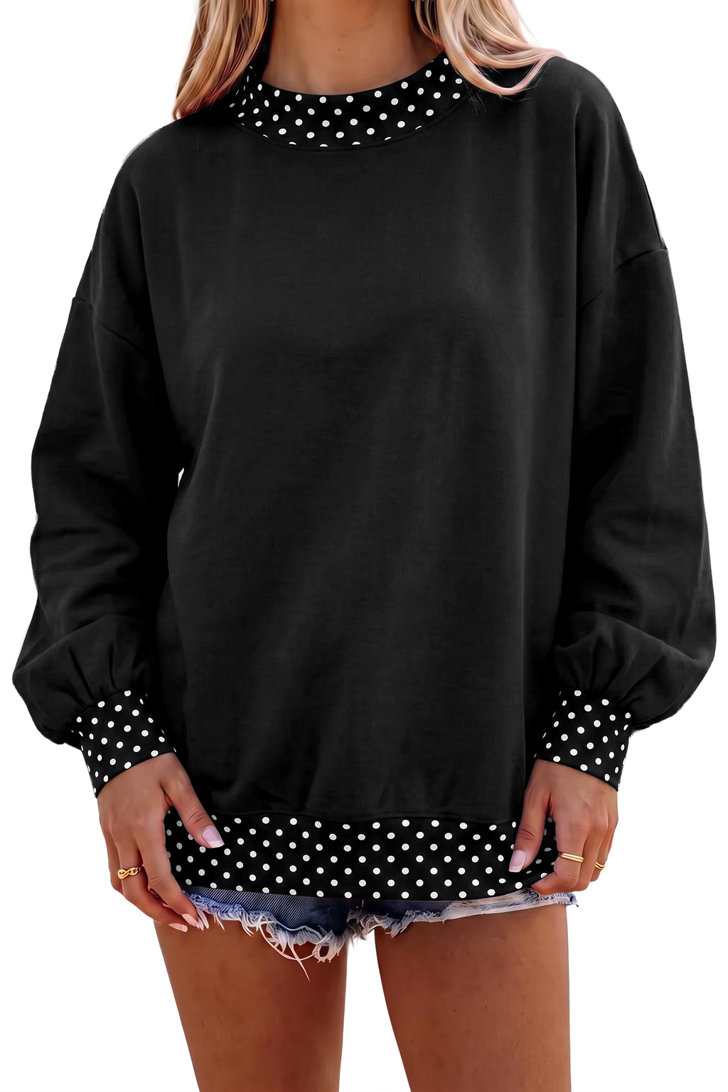 Red Colorblock Polka Dot Contrast Trim Oversized Sweatshirt