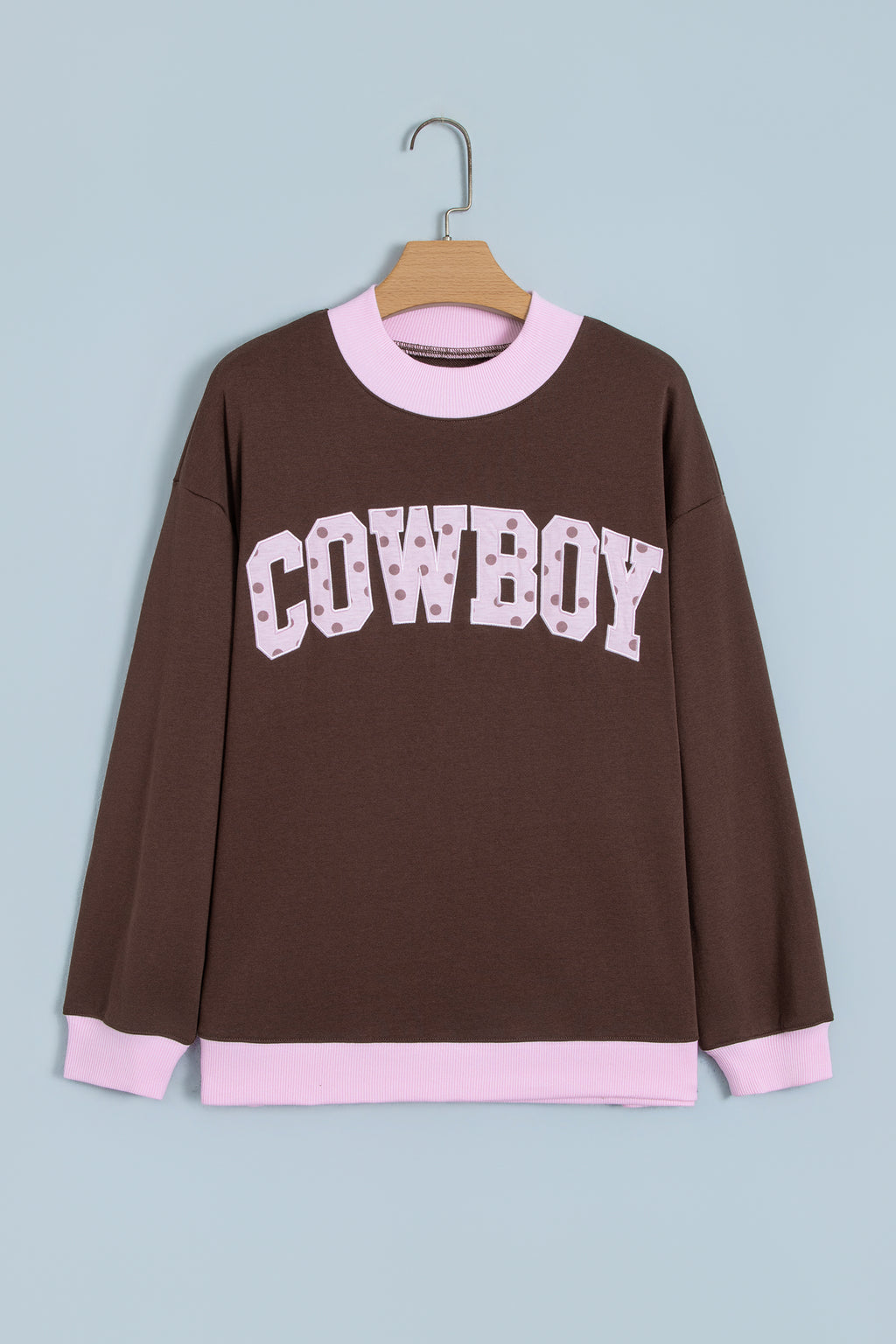 Pink Contrast Polka Dot Letter Graphic Colorblock Tunic Sweatshirt