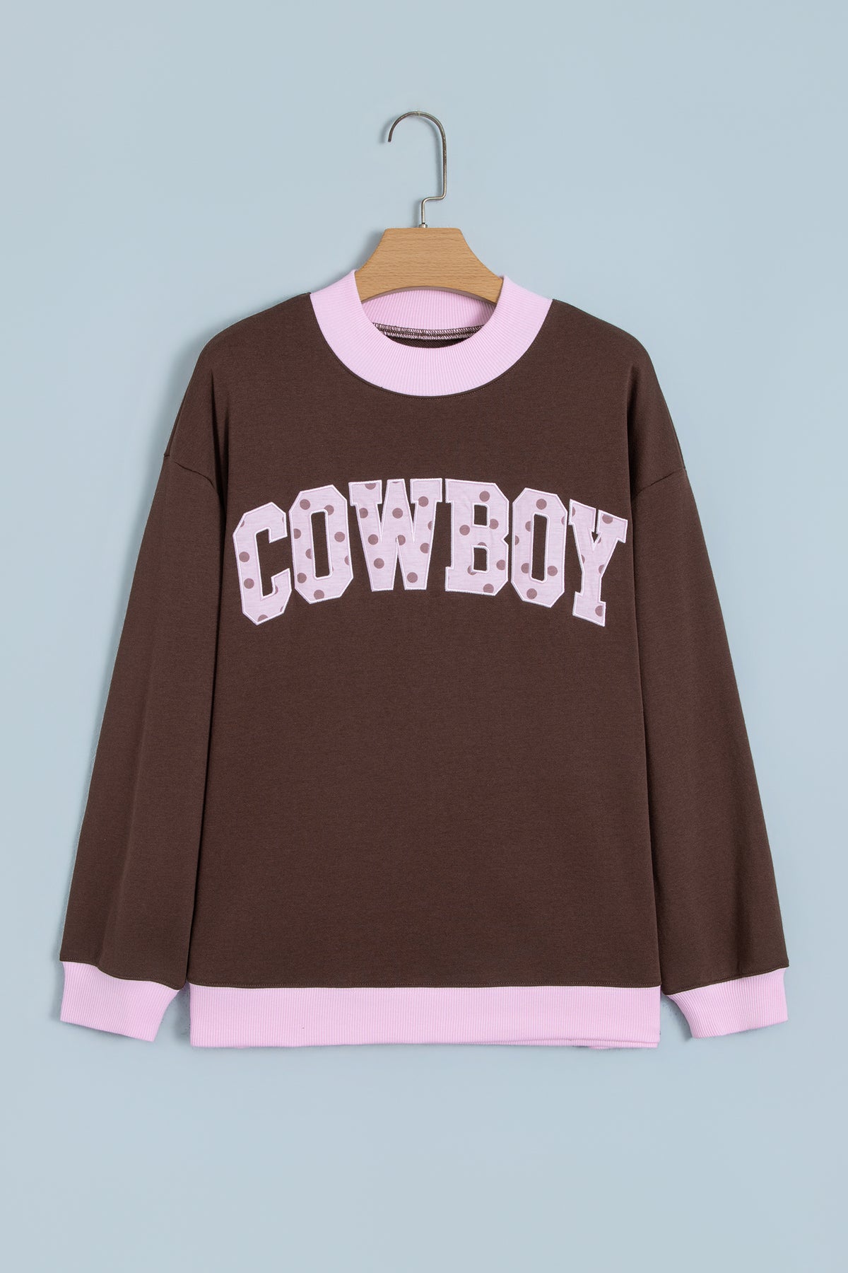 Pink Contrast Polka Dot Letter Graphic Colorblock Tunic Sweatshirt