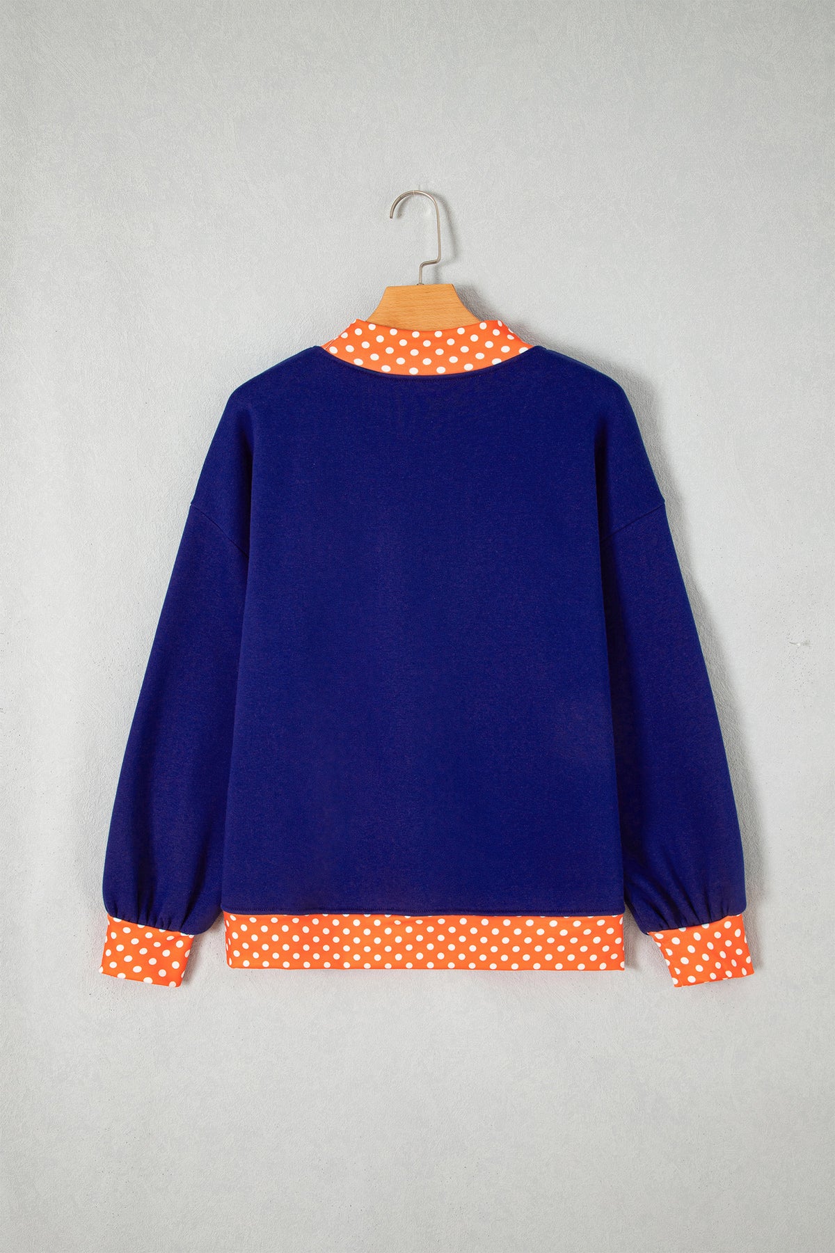 Fiery Red Polka Dot Letter Print Contrast Trim Mock Neck Sweatshirt