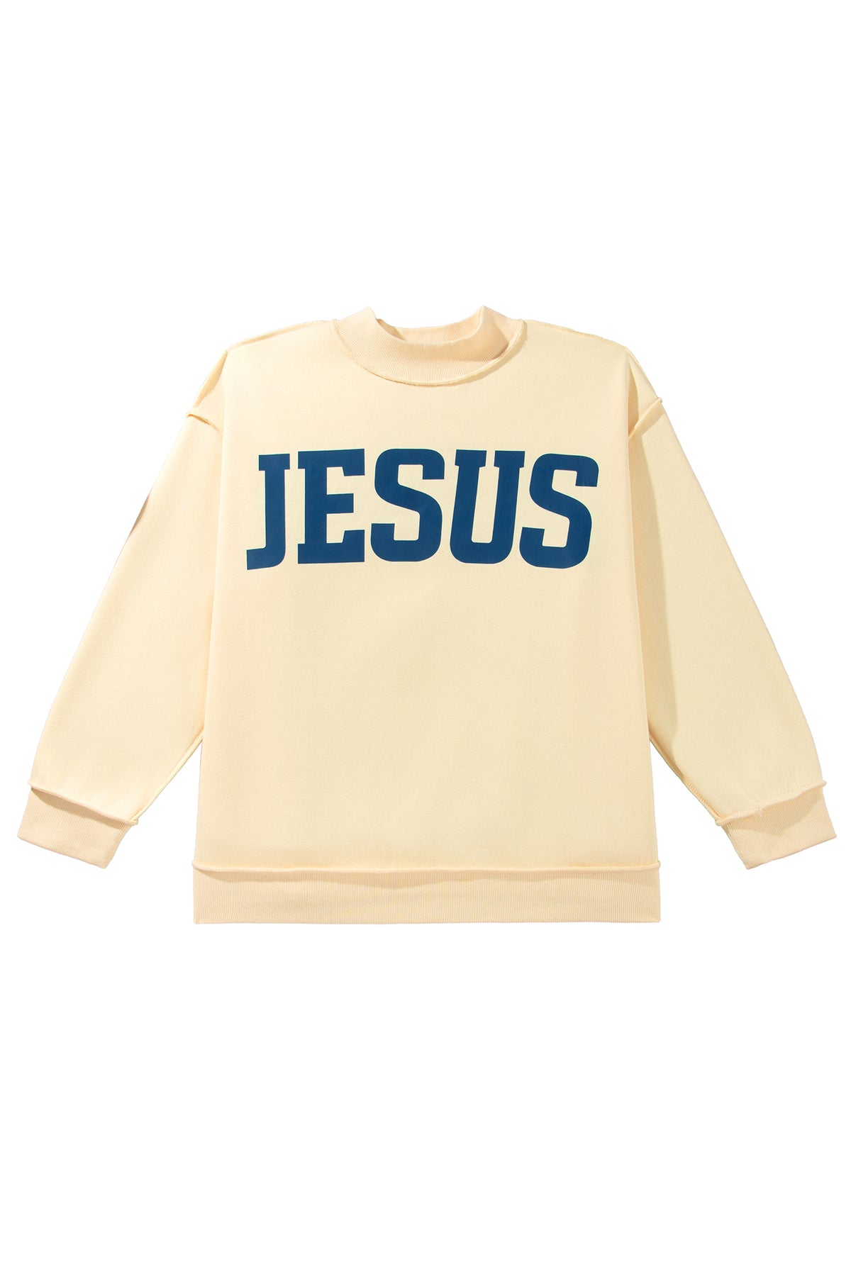 Yellow Jesus Slogan Stand Neck Long Sleeve Oversized Tunic Plus Size Sweatshirt