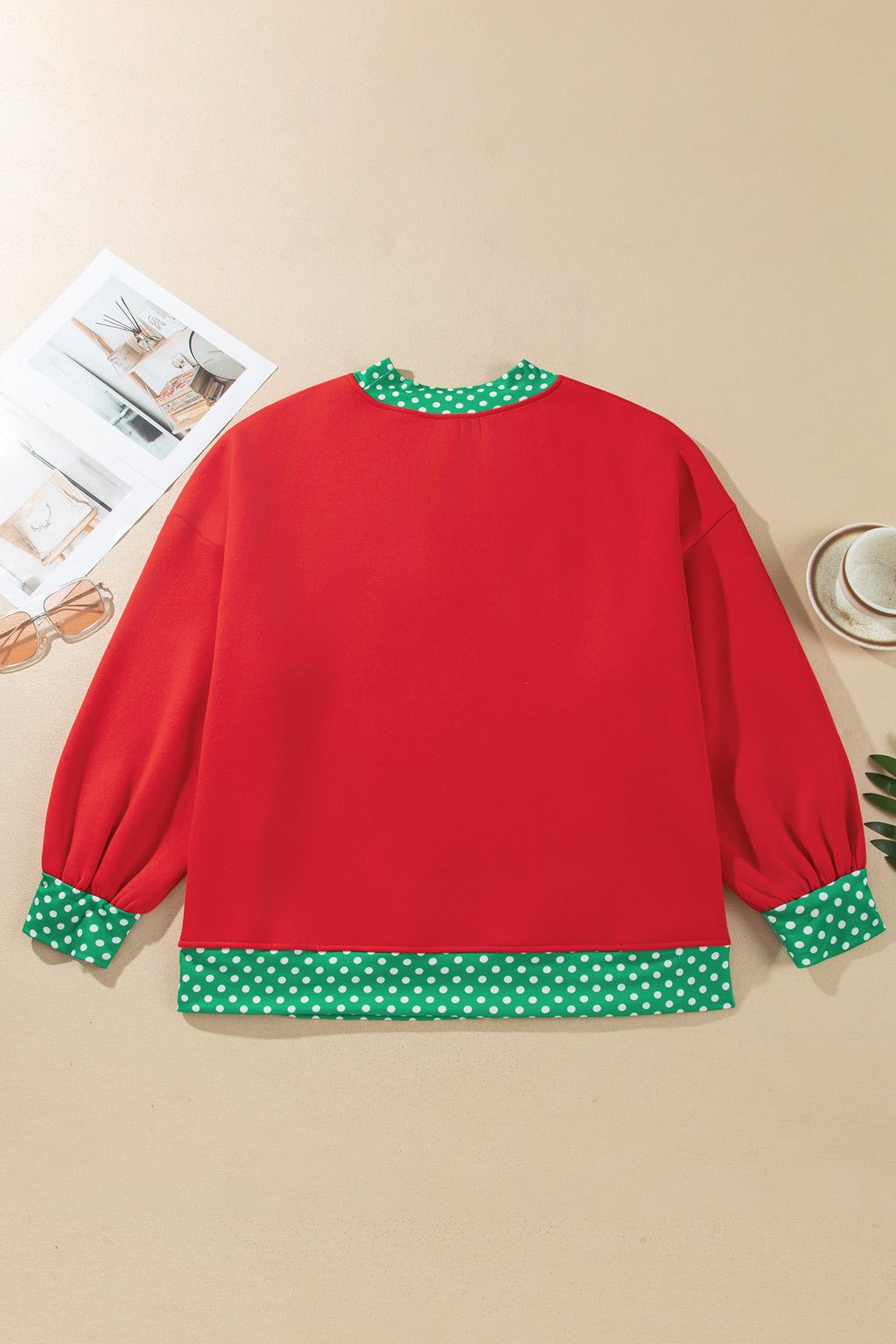 Dirty blue Casual Polka Dot Patchwork Letter Graphic Plus Size Sweatshirt