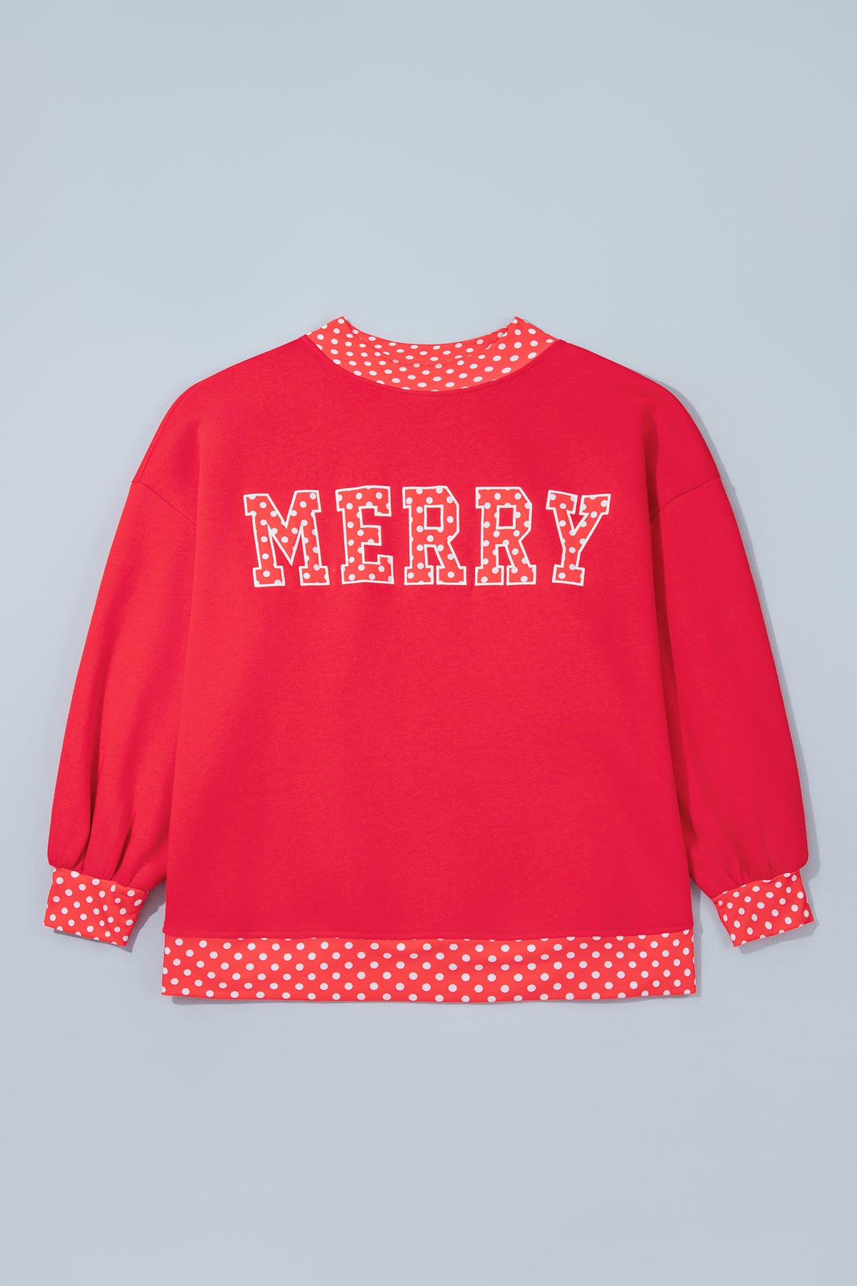 Dirty blue Casual Polka Dot Patchwork Letter Graphic Plus Size Sweatshirt