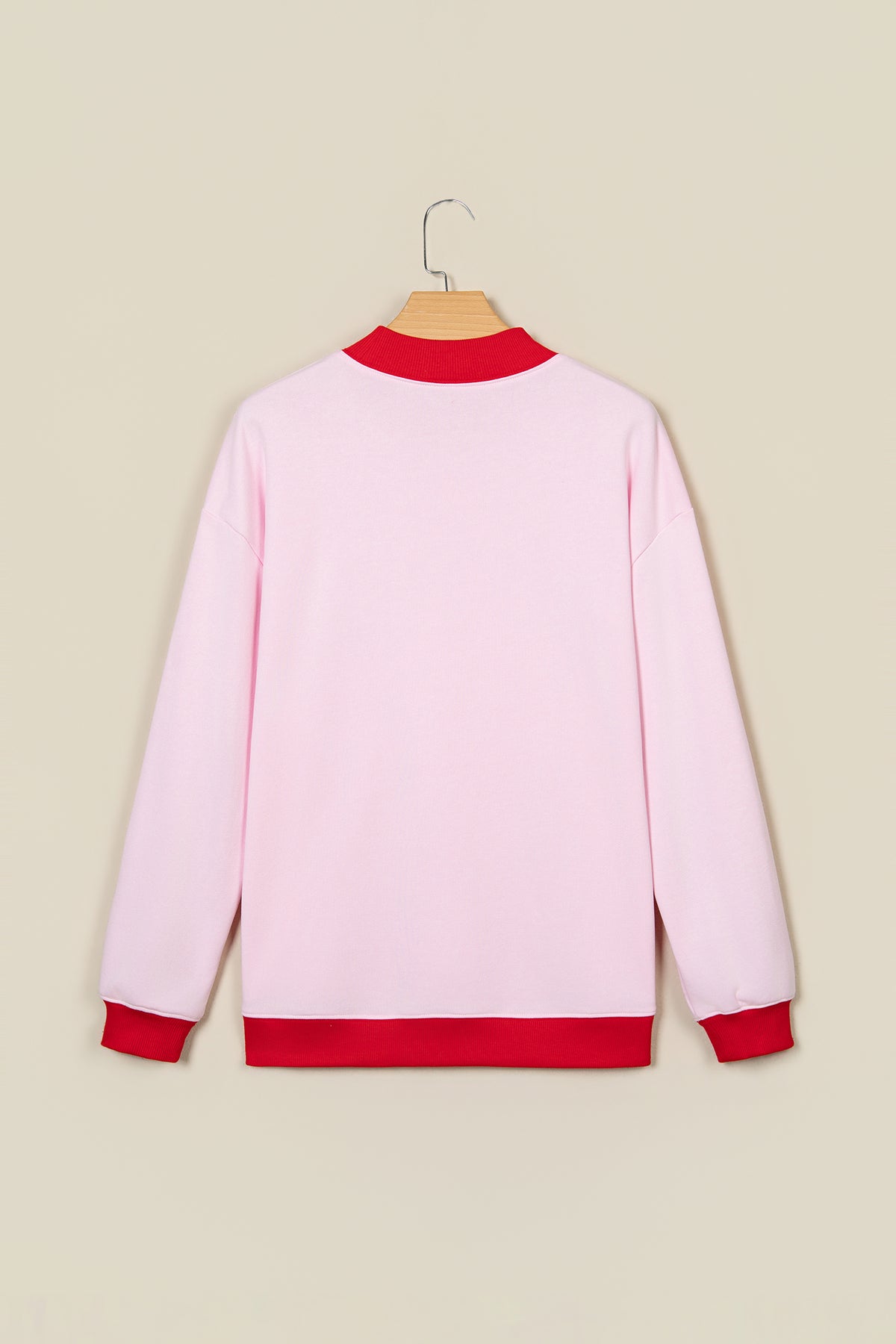 Pink Contrast Polka Dot Letter Graphic Colorblock Tunic Sweatshirt