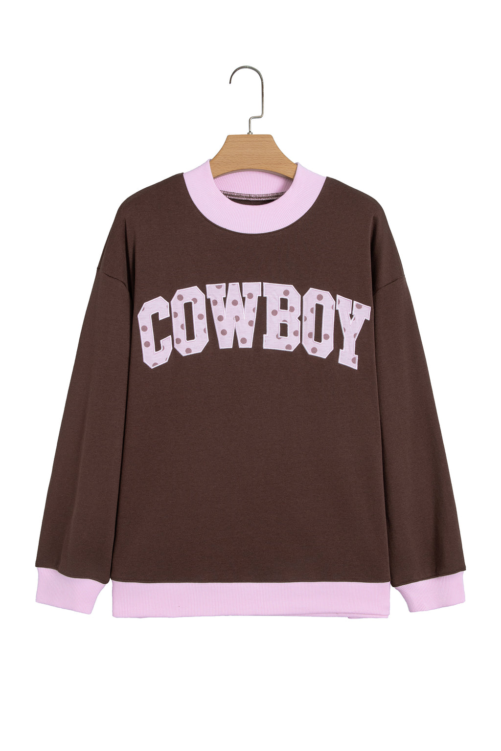Pink Contrast Polka Dot Letter Graphic Colorblock Tunic Sweatshirt