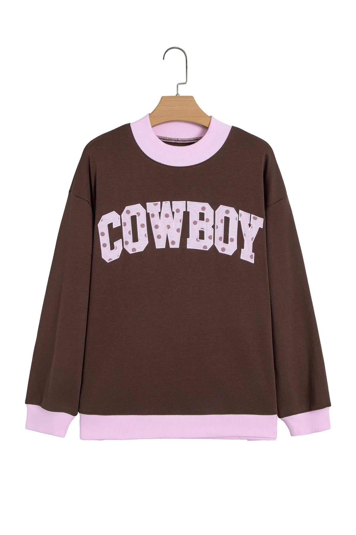 Pink Contrast Polka Dot Letter Graphic Colorblock Tunic Sweatshirt
