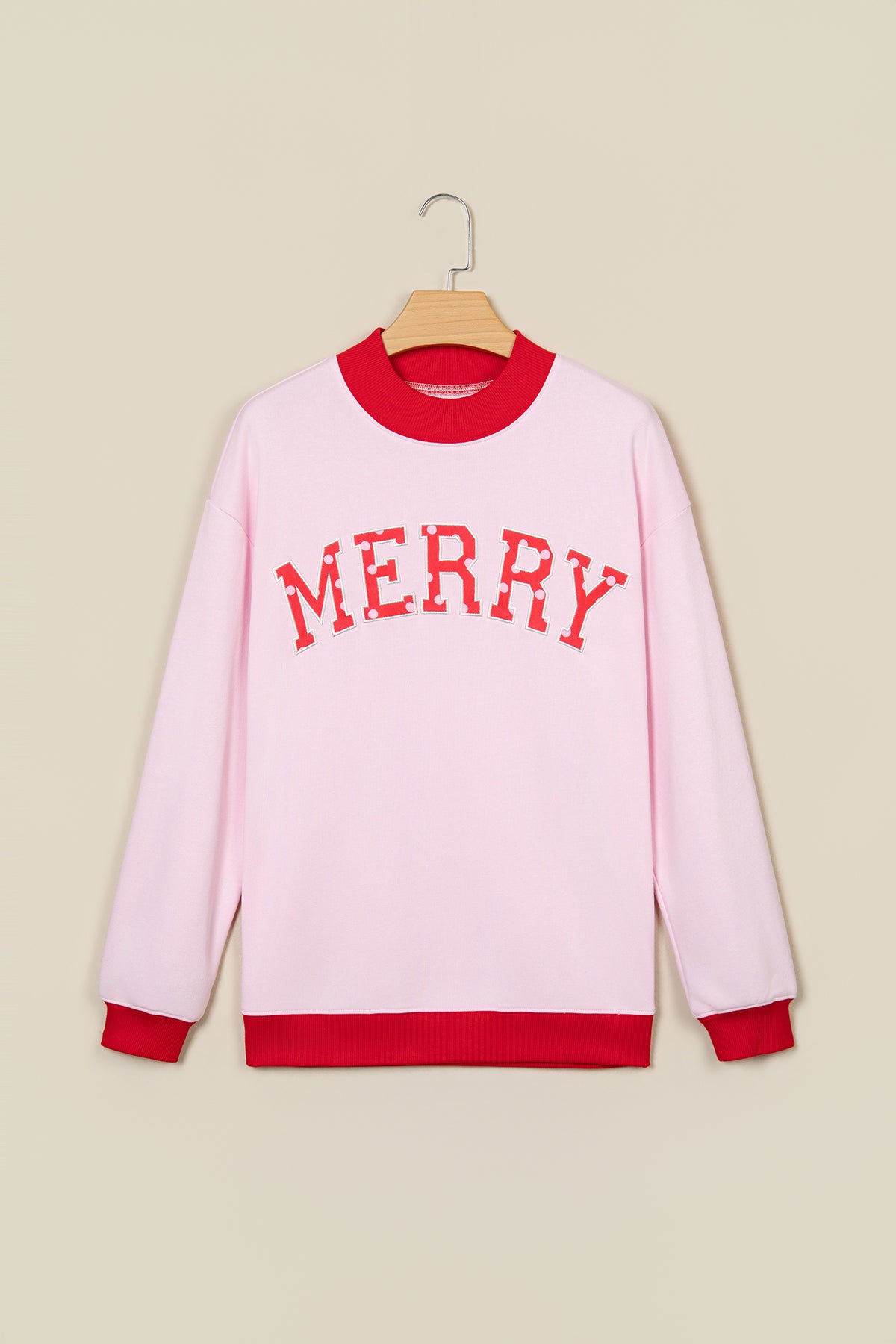Pink Contrast Polka Dot Letter Graphic Colorblock Tunic Sweatshirt